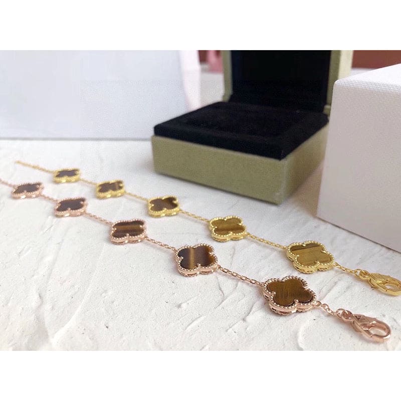 Vintage Alhambra Five Motifs Tiger Eye Bracelet