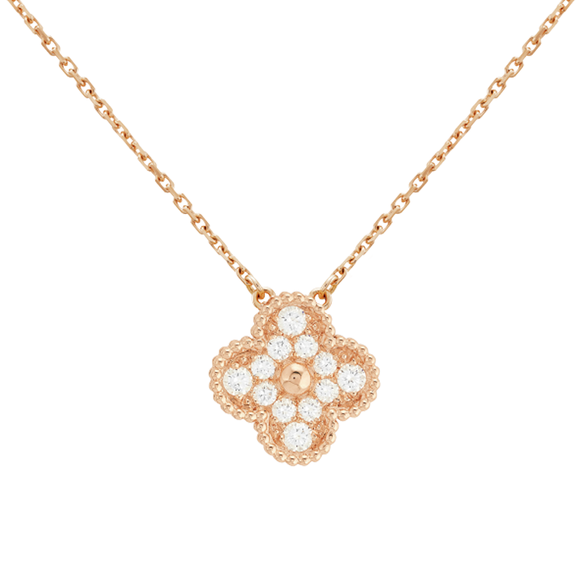Rose Gold Sweet Alhambra Diamond Necklace