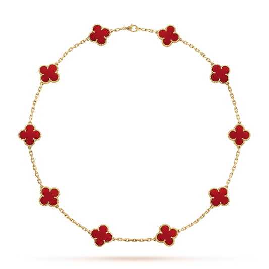 Vintage Alhambra Carnelian 10 Motifs Necklace