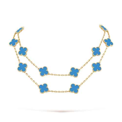 Vintage Alhambra 20 Motifs Turquoise Long Necklace