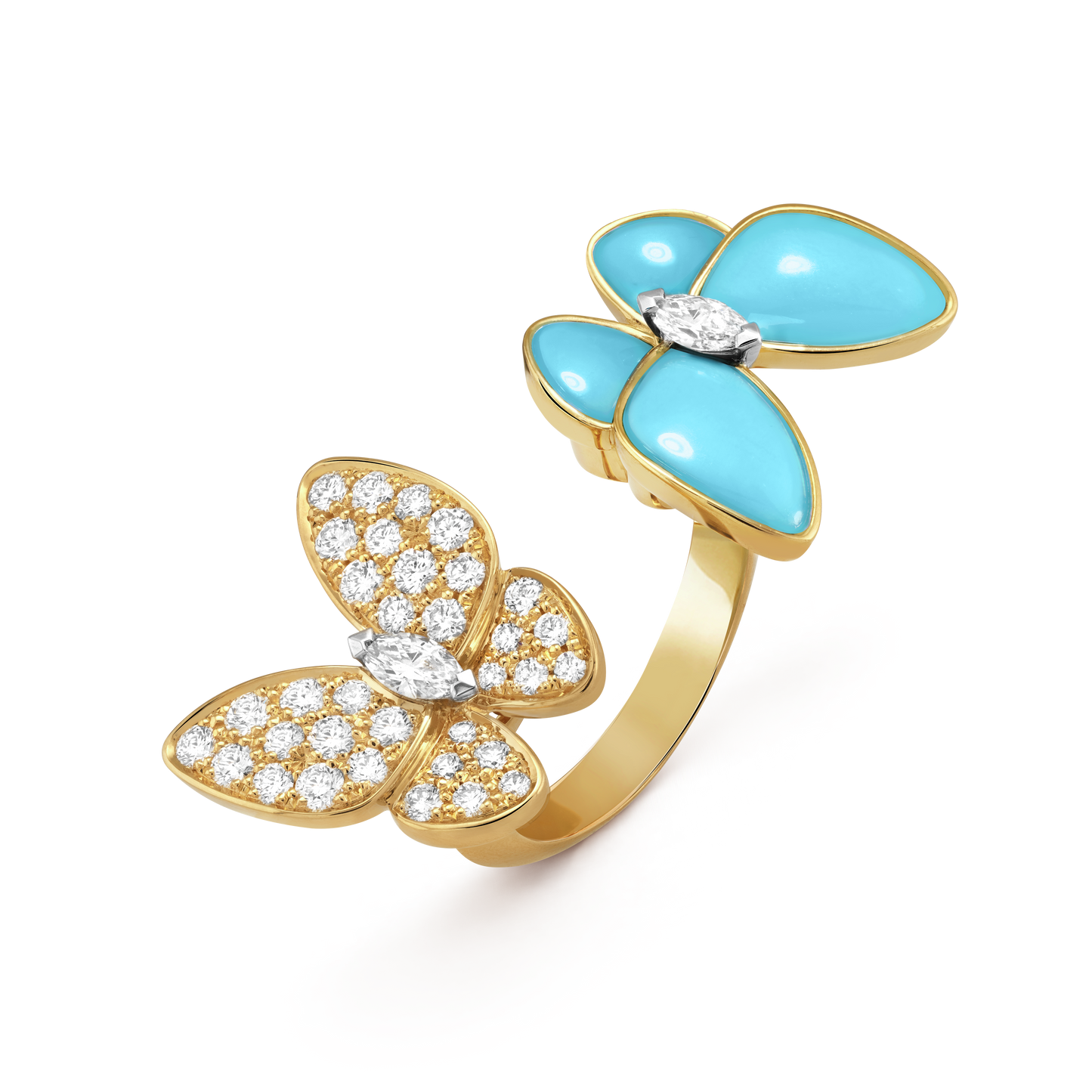 Two Butterfly Between the Finger Turquoise Ring