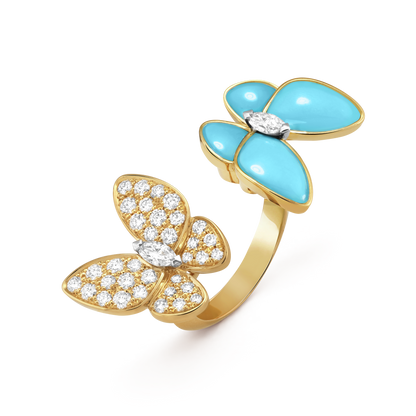 Two Butterfly Between the Finger Turquoise Ring