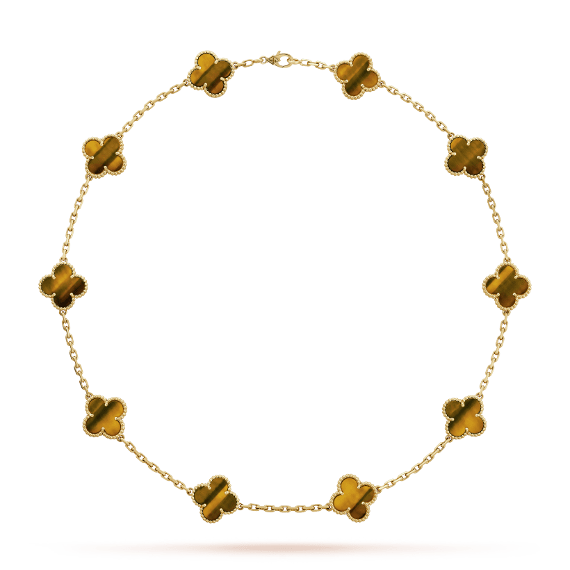 Vintage Alhambra Tiger Eye 10 Motifs Necklace