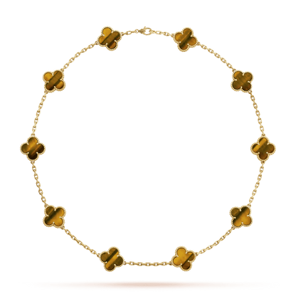 Vintage Alhambra Tiger Eye 10 Motifs Necklace