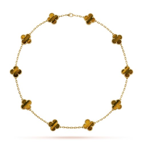 Vintage Alhambra Tiger Eye 10 Motifs Necklace