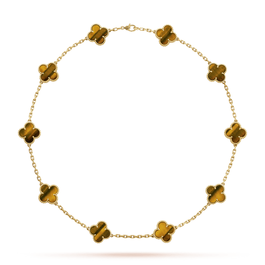 Vintage Alhambra Tiger Eye 10 Motifs Necklace