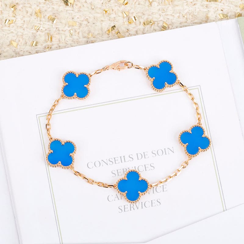 Vintage Alhambra Five Motifs Agate Clover Bracelet