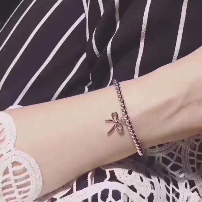 T Bow Charm Bead Bracelet