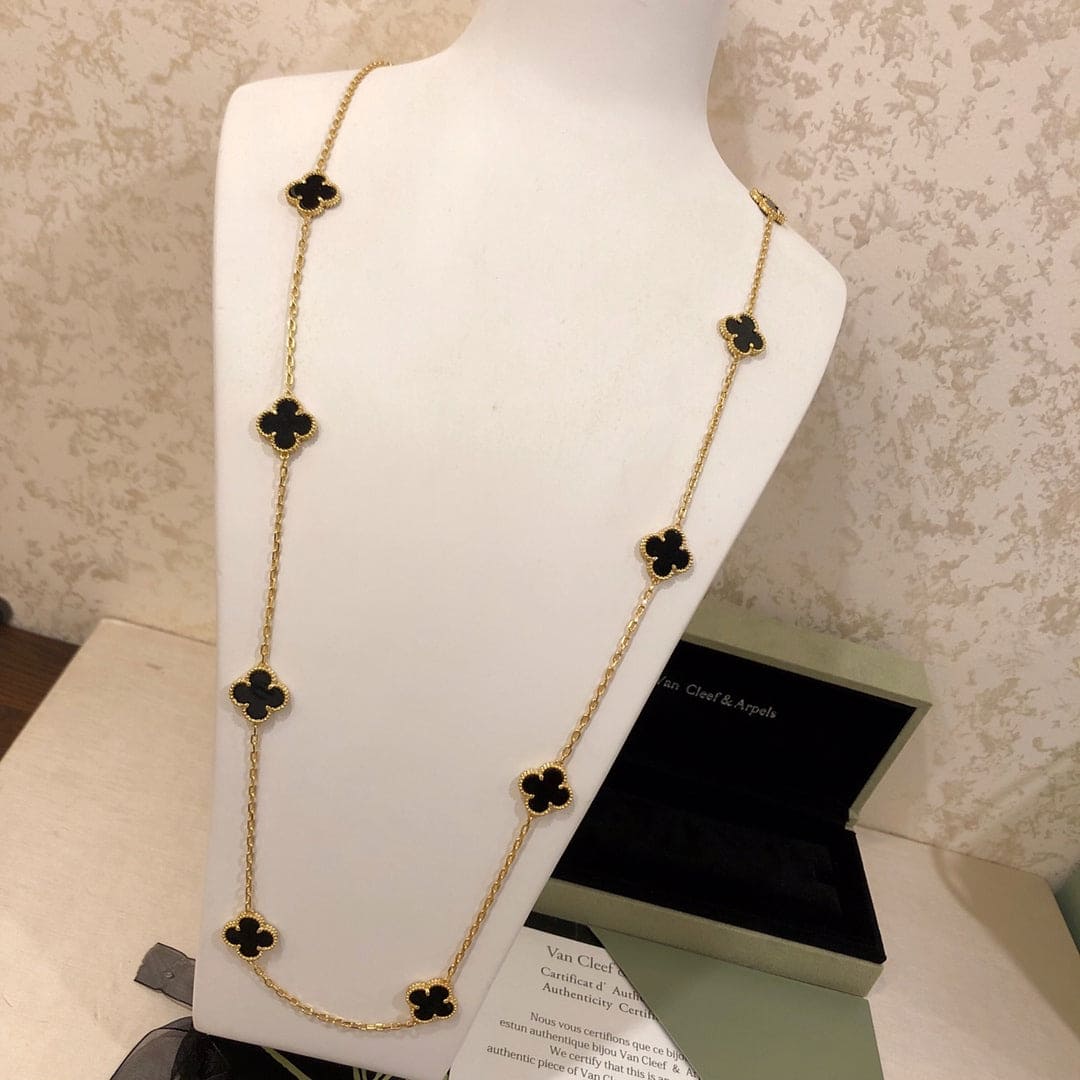 Vintage Alhambra Black 10 Motifs Clover Necklace