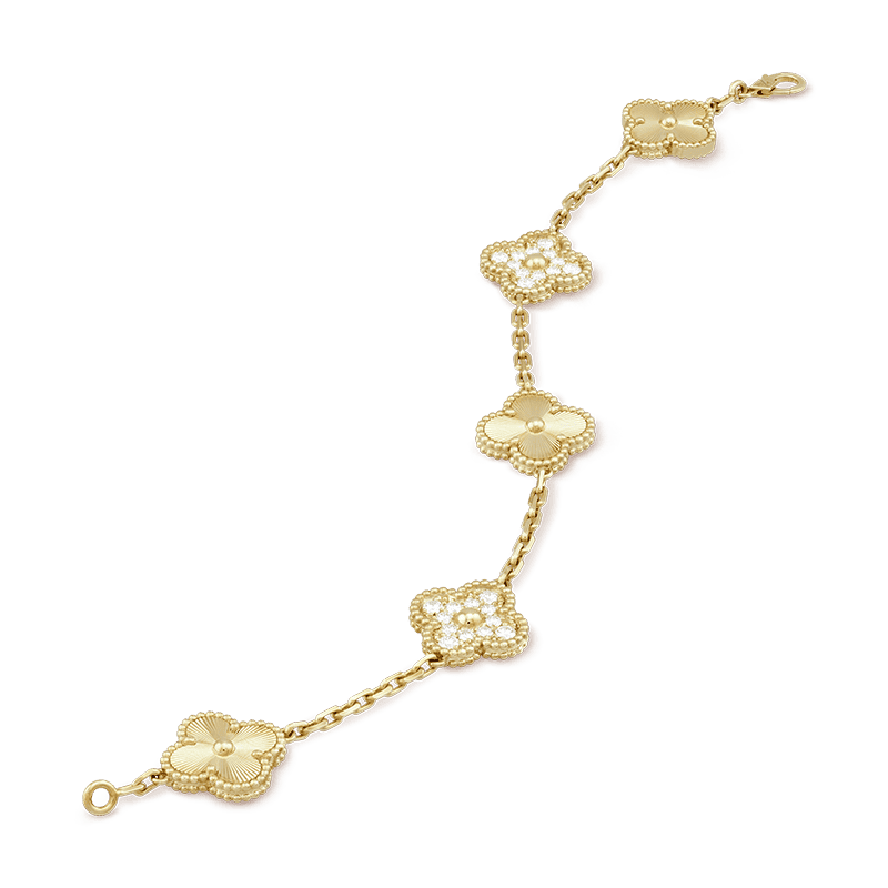 Vintage Alhambra Five Motifs Diamonds Clover Bracelet