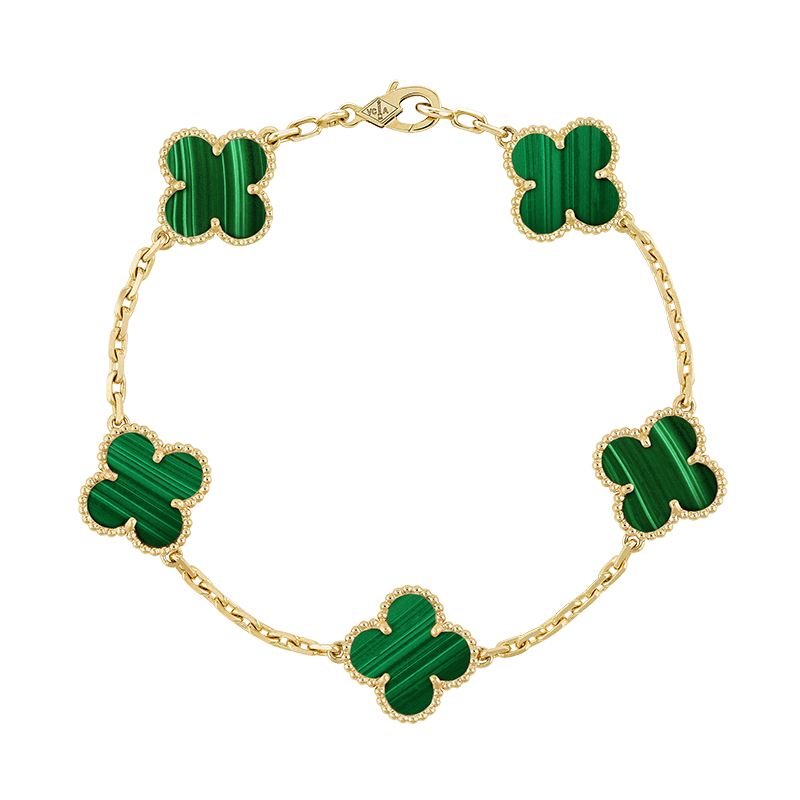 Vintage Alhambra Five Motifs Malachite Clover Bracelet