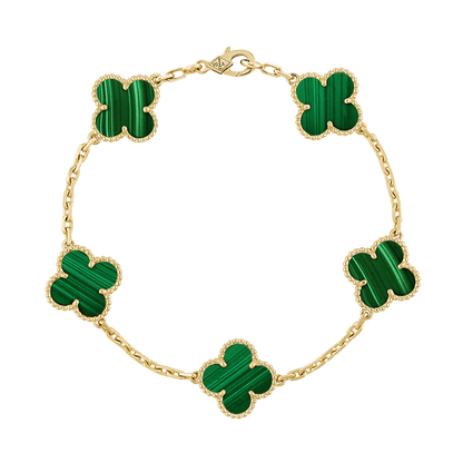 Vintage Alhambra Five Motifs Malachite Clover Bracelet