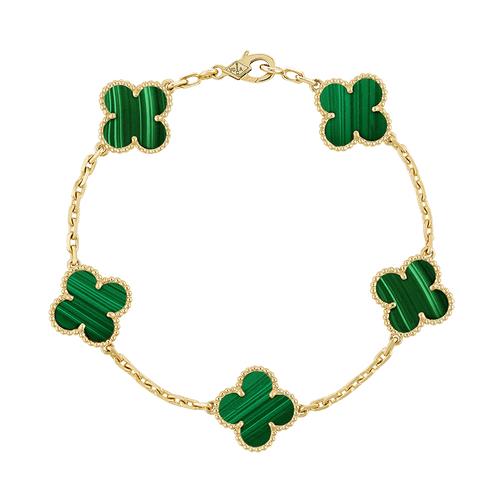 Vintage Alhambra Five Motifs Malachite Clover Bracelet