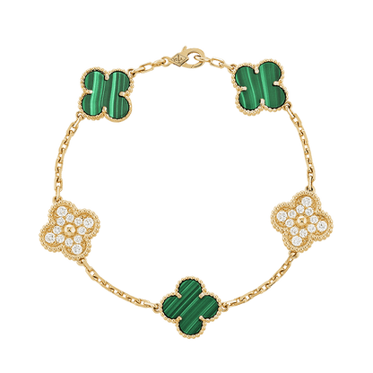 Vintage Alhambra Five Motifs Malachite Diamonds Clover Bracelet