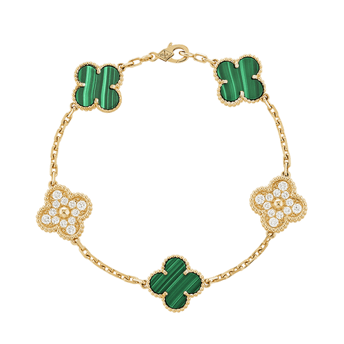 Vintage Alhambra Five Motifs Malachite Diamonds Clover Bracelet