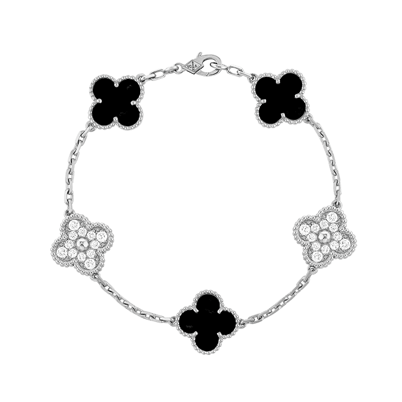 Vintage Alhambra Five Motifs Black Diamonds Clover Bracelet