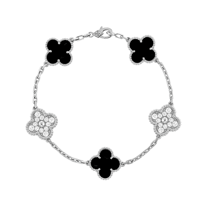 Vintage Alhambra Five Motifs Black Diamonds Clover Bracelet