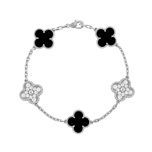 Vintage Alhambra Five Motifs Black Diamonds Clover Bracelet