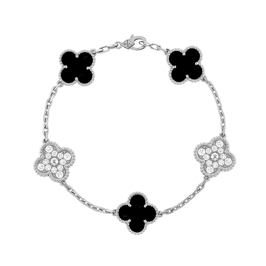 Vintage Alhambra Five Motifs Black Diamonds Clover Bracelet