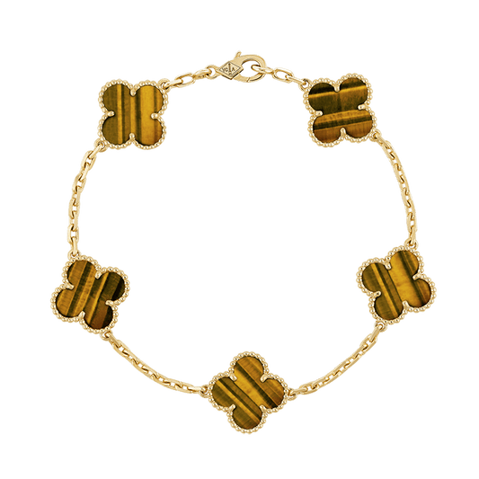 Vintage Alhambra Five Motifs Tiger Eye Bracelet