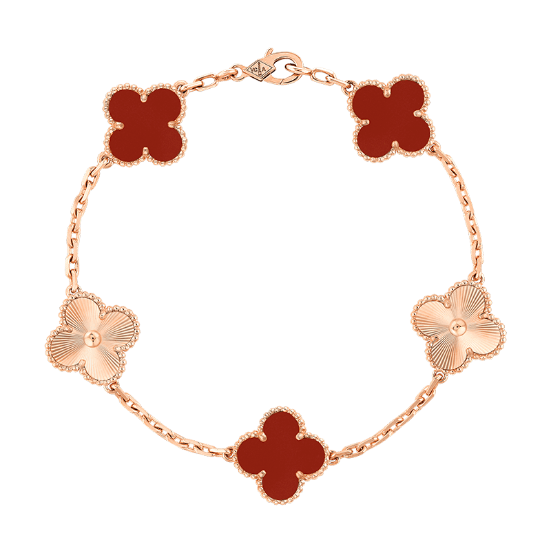 Vintage Alhambra Five Motifs Carnelian Clover Bracelet
