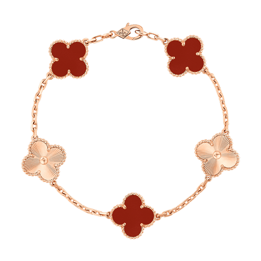Vintage Alhambra Five Motifs Carnelian Clover Bracelet