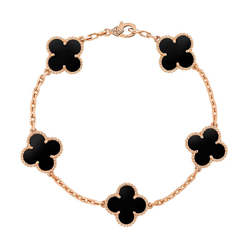 Vintage Alhambra Five Motifs Clover Onyx Bracelet