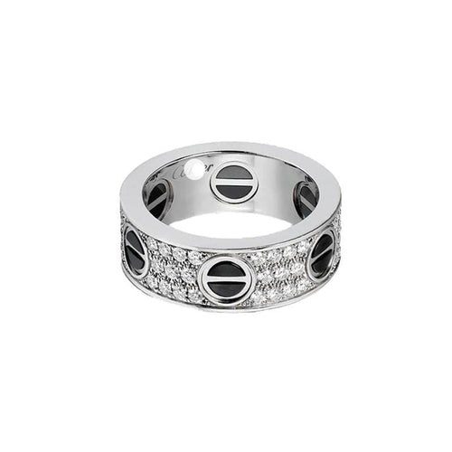 White Gold Love Diamonds Ceramic Ring