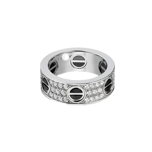 White Gold Love Diamonds Ceramic Ring