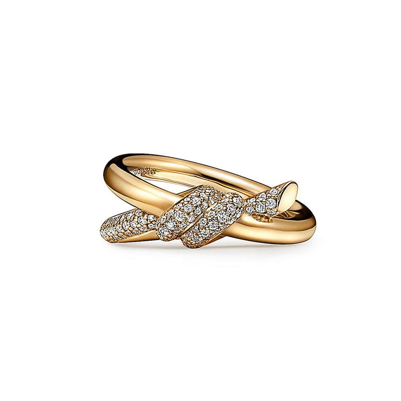 Yellow Gold Knot Double Row Diamonds Ring