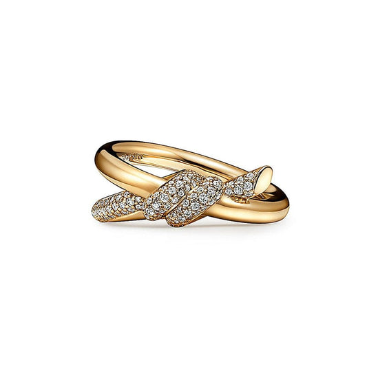 Yellow Gold Knot Double Row Diamonds Ring