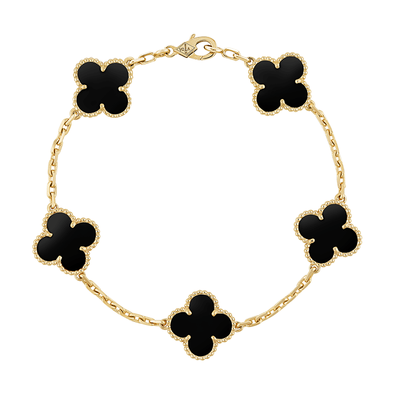 Vintage Alhambra Five Motifs Black Clover Bracelet
