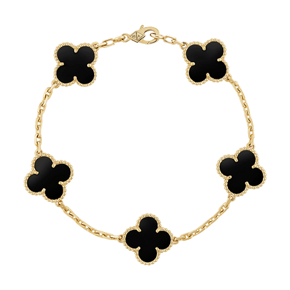Vintage Alhambra Five Motifs Black Clover Bracelet