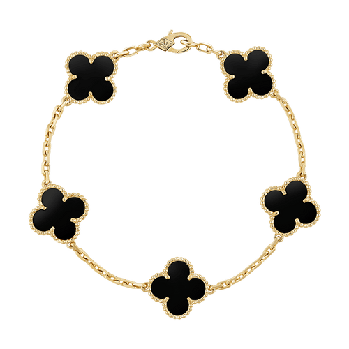 Vintage Alhambra Five Motifs Black Clover Bracelet