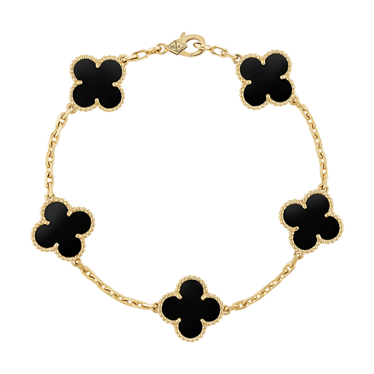 Vintage Alhambra Five Motifs Black Clover Bracelet