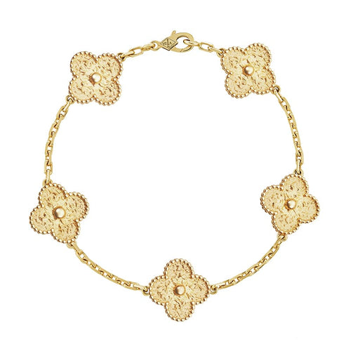 Yellow Gold Five Motifs Clover Bracelet