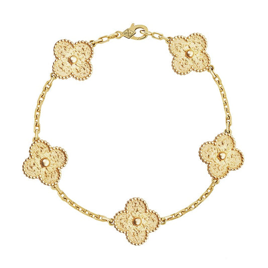 Yellow Gold Five Motifs Clover Bracelet