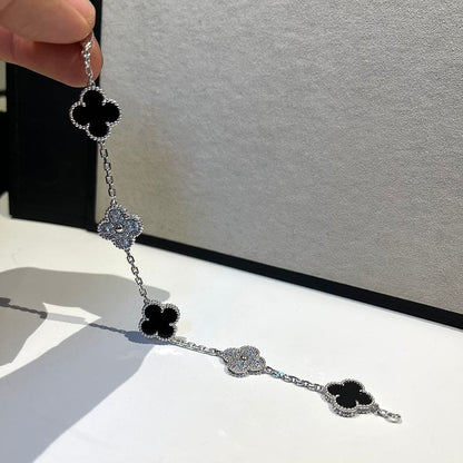 Vintage Alhambra Five Motifs Black Diamonds Clover Bracelet
