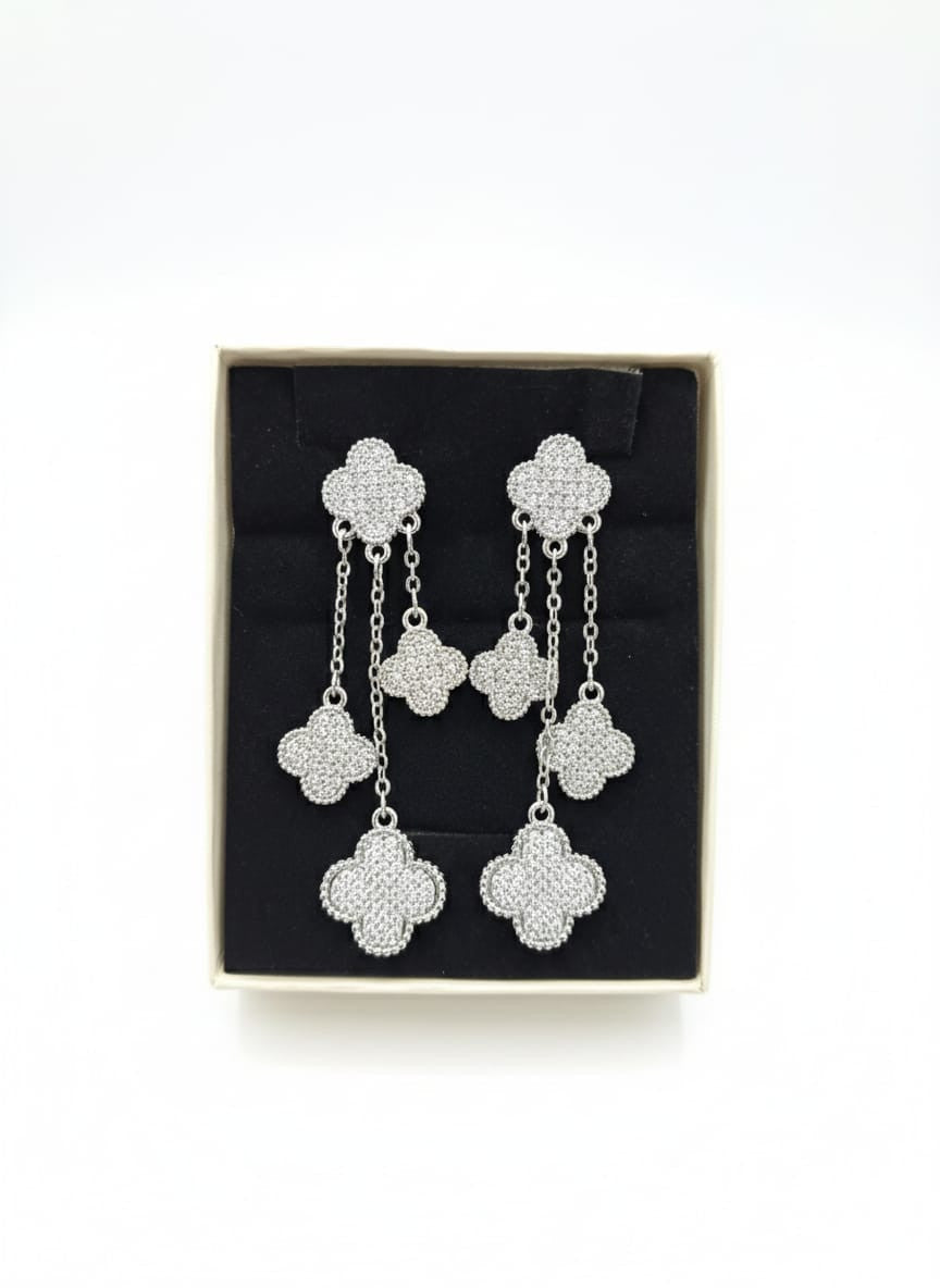Magic Alhambra Four Motifs Full Diamonds Earrings