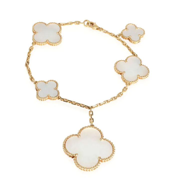 Magic Alhambra Five Pearls Motifs Clover Bracelet