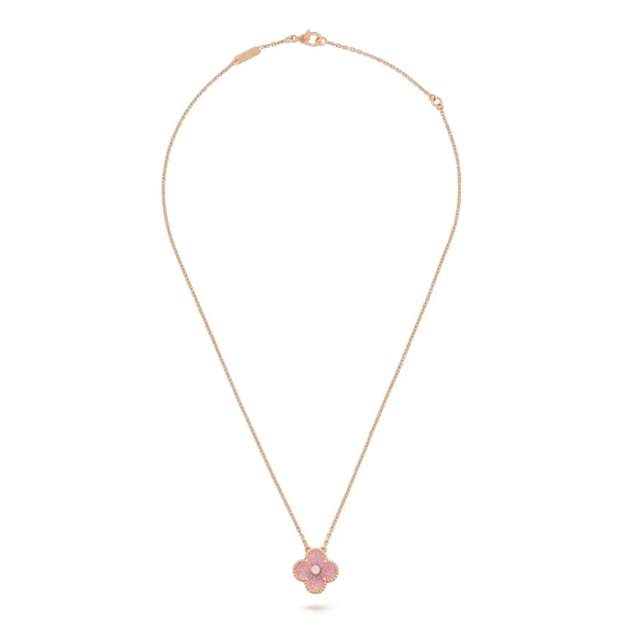 CLOVER RHODONITE 1 DIAMOND NECKLACE