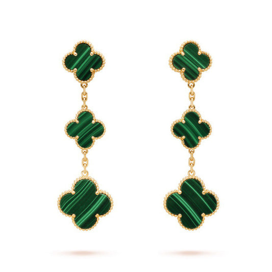 Magic Alhambra Three Malachite Motifs Clover Earrings