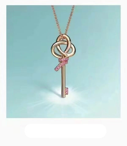 T Keys Woven Pink Diamonds Medium Necklace