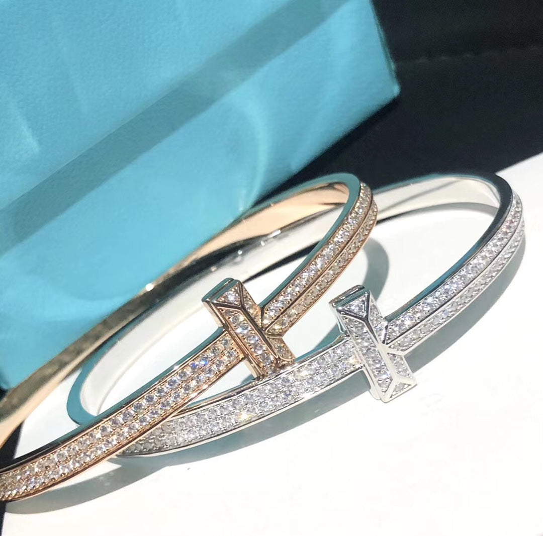 T1 Wide Full Diamond Hinged Bangle Bracelet