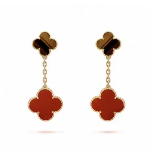 Magic Alhambra Carnelian & Tiger Eye Earrings