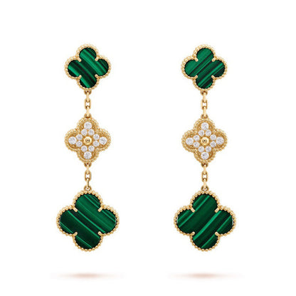 Magic Alhambra Three Malachite Motifs Clover Earrings