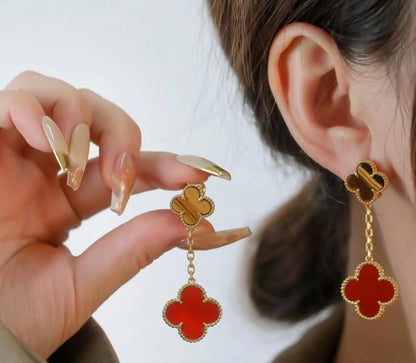 Magic Alhambra Carnelian & Tiger Eye Earrings