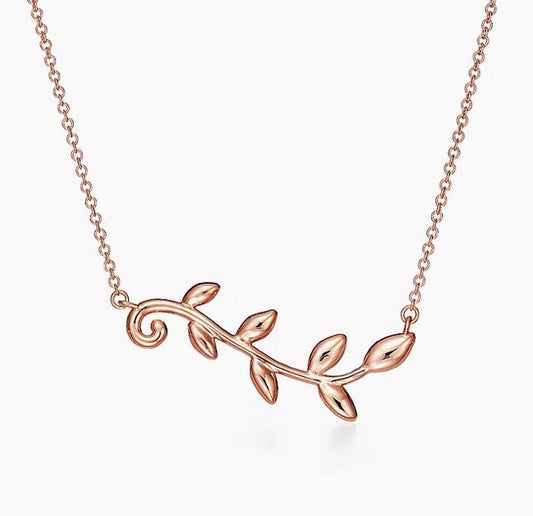 T Olive Leaf Vine Pendant Necklace