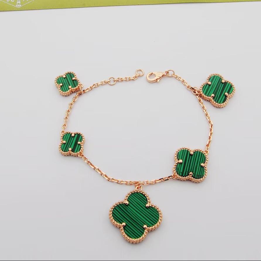 Magic Alhambra Five Malachite Motifs Clover Bracelet