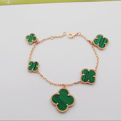 Magic Alhambra Five Malachite Motifs Clover Bracelet